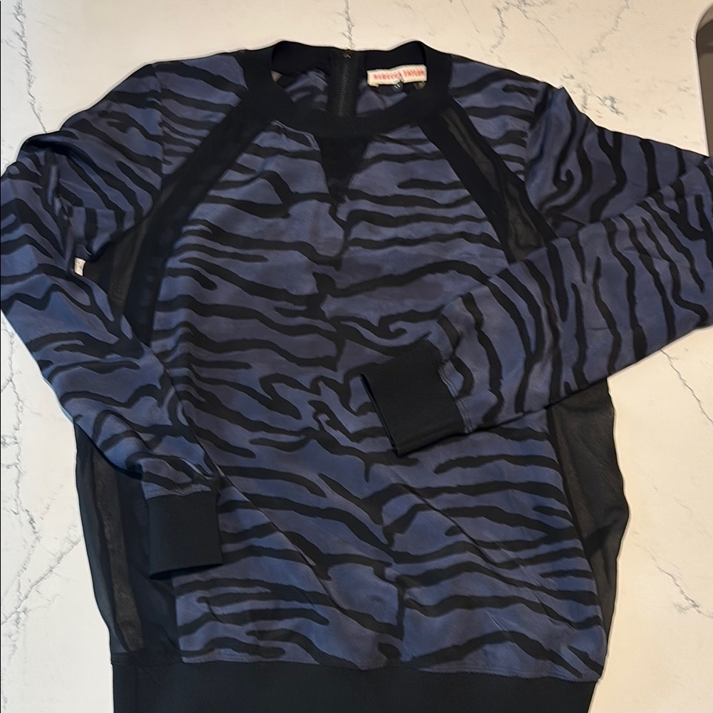 Rebecca Taylor silk midnight blue and Black top w sheer on sides
